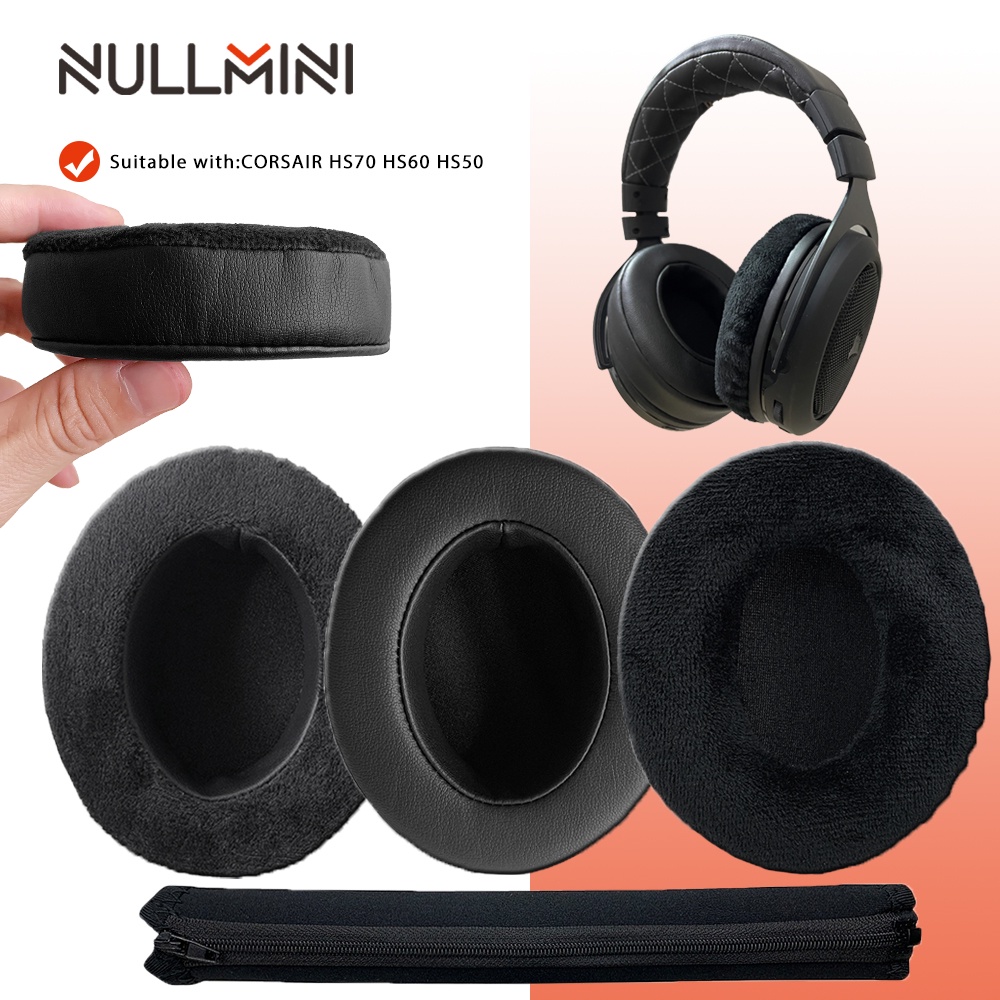 Nullmini 替換耳墊適用於 CORSAIR HS70 HS60 HS50 HS35 耳機頭梁加厚軟皮和天鵝絨耳罩