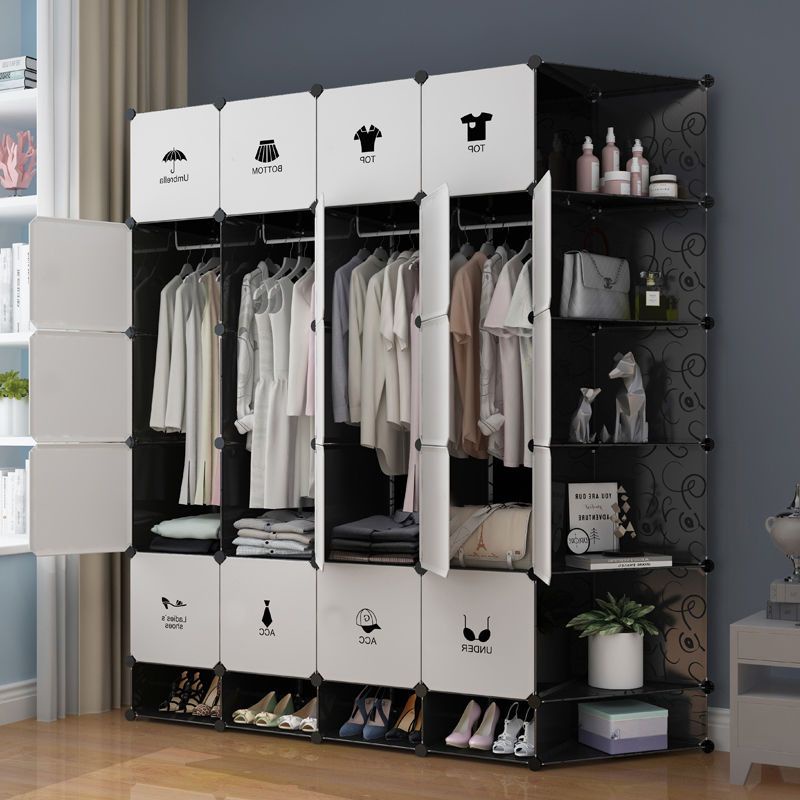 📣簡易衣櫃組裝 布藝單人小櫃子 卧室租房仿實木收納 塑料家用布衣櫥