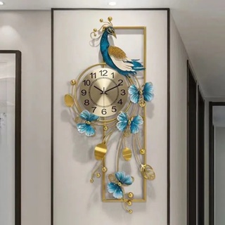 創意家用客廳輕奢掛牆時鐘現代鐘錶藝術餐廳大氣孔雀掛鐘