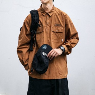 工裝襯衫男長袖cityboy口袋刺繡襯衫寬鬆情侶外套潮