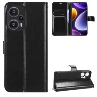 時尚瘋馬紋 紅米 Redmi Note 12 Turbo 5G 手機殼 掀蓋 保護殼 掛繩 翻蓋皮套 支架插卡