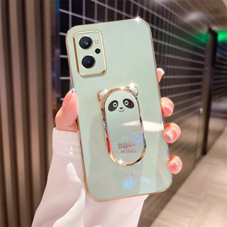 卡通支架手機殼適用於 OPPO A96 4G Realme 9i 4G K10 4G 豪華電鍍閃光支架可愛熊貓支架保護套