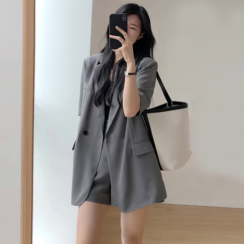 韓版西裝套裝 夏氣質休閒短袖 高級感西服外套 短褲兩件套女