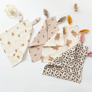 新款嬰兒兔耳朵安撫巾棉紗布寶寶陪睡抱毯純棉印花雙層口水巾方巾