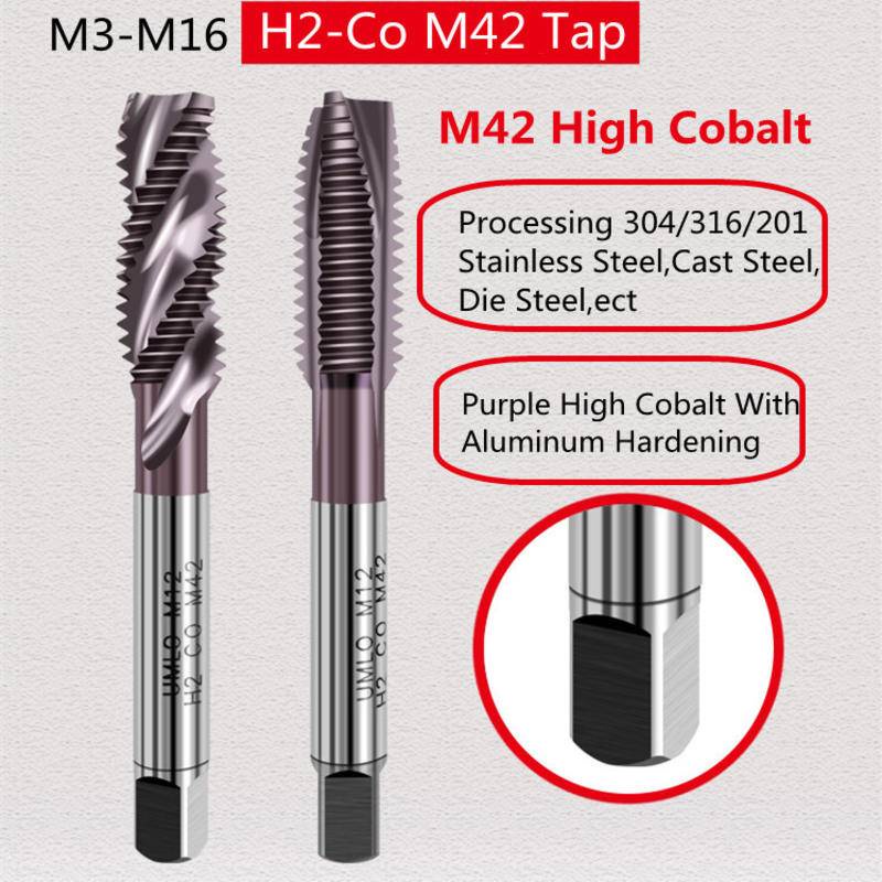 1pc H2-Co M42 紫色高鈷帶鋁硬化含有機用自攻螺釘尖端螺旋絲錐 M3 M4 M5 M6 M8 M10 M12