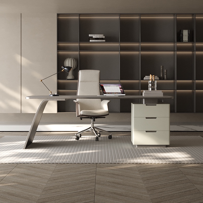 【熊貓傢具】極簡書桌輕奢現代岩板書桌簡約高級設計感辦公桌椅家用書房寫字台