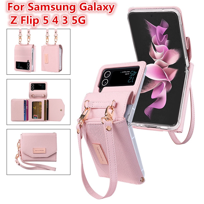 SAMSUNG Luken 適用於三星 Galaxy Z Flip 5 4 3 5G 手機殼掛繩皮套卡套手持腕帶錢包錢包