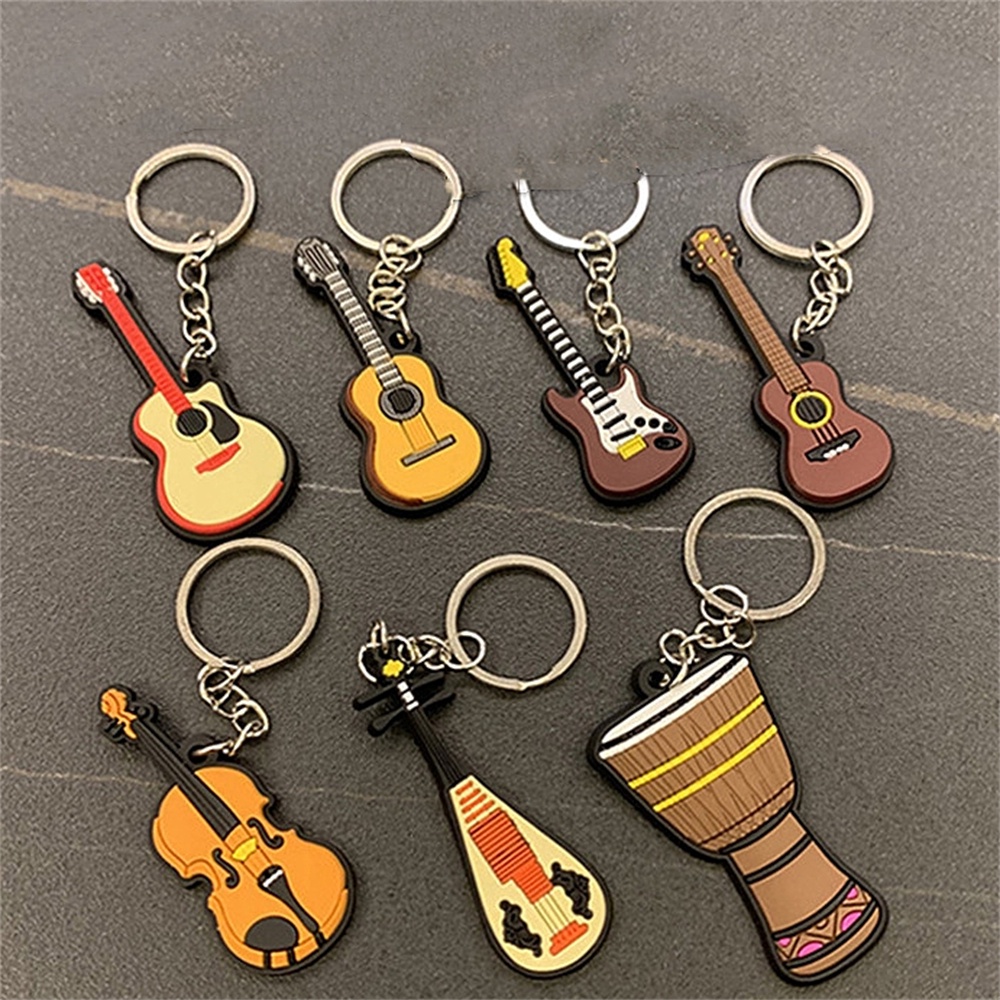 創意樂器鑰匙扣時尚吉他小提琴薩克斯矽膠鑰匙圈男士女士汽車鑰匙扣配件
