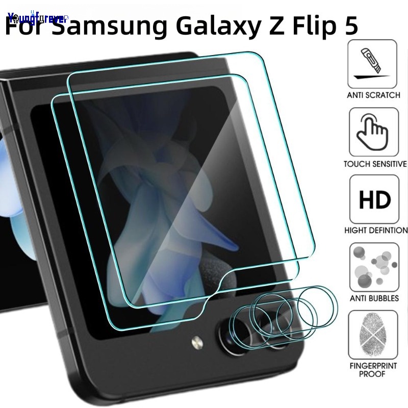 SAMSUNG 適用於三星 Galaxy Z Flip 5 5G 高級鋼化玻璃透明相機鏡頭耐用背屏保護膜防刮高清外屏保護