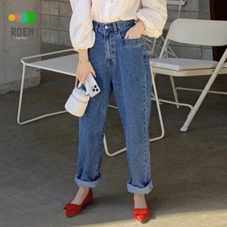 ROVE【超耐看】韓國chic夏季法式復古高腰百搭明線設計雙口袋闊腿窄管水洗牛仔褲