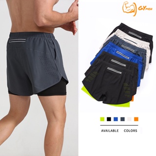 [GYMen] 運動短褲男 大尺码 跑步馬拉松 田徑 訓練 寬鬆三分褲 速乾 防走光 雙層 健身短褲