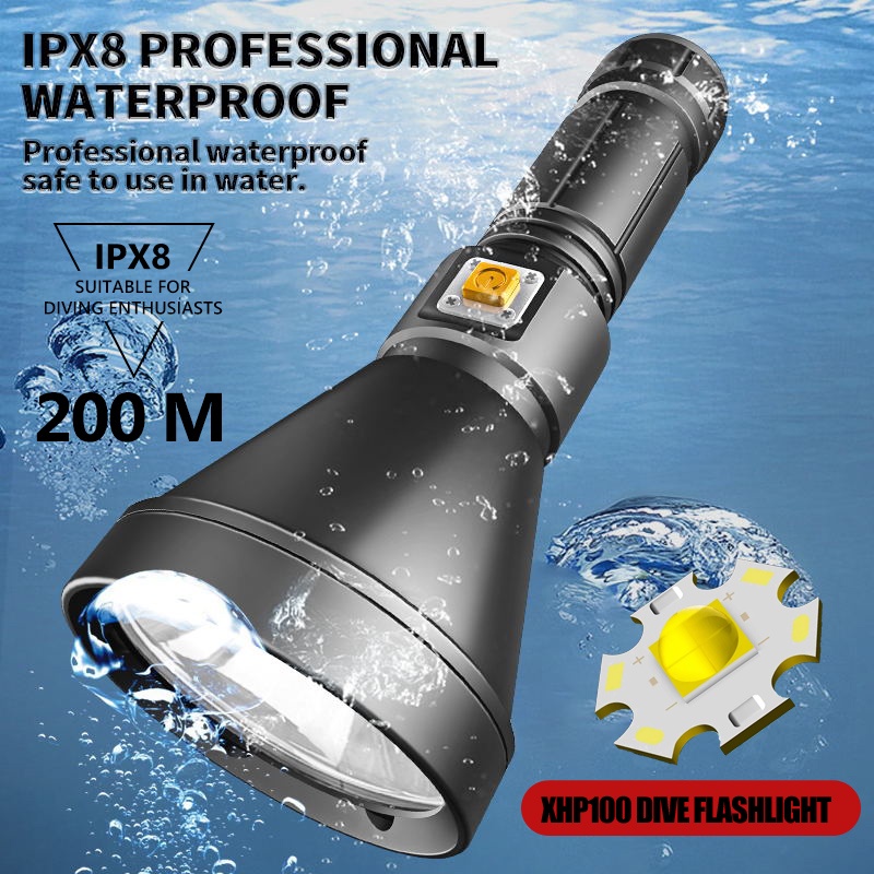 15000lm 超亮 XHP100 水肺潛水 LED 手電筒 XHP90 大杯定焦 IPX8 防水水下潛水燈使用 266