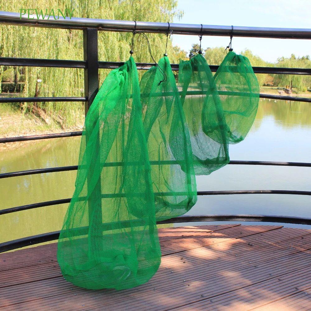 PEWANY 網袋便攜式釣魚配件小網格漁網綠色折疊尼龍網袋