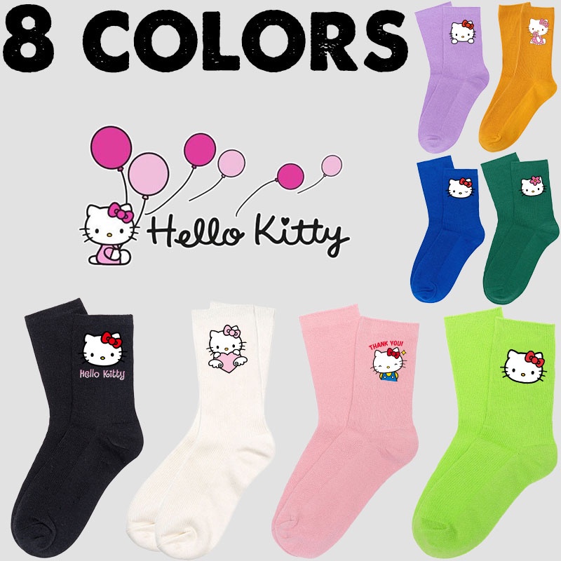 可愛的 Hello Kitty 襪子男士時尚中筒襪女士護腿學生絲襪男女皆宜