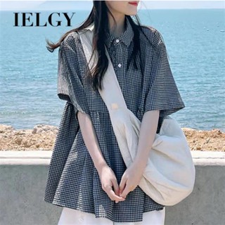 IELGY 復古短袖襯衫女韓版設計感小眾時尚防曬上衣