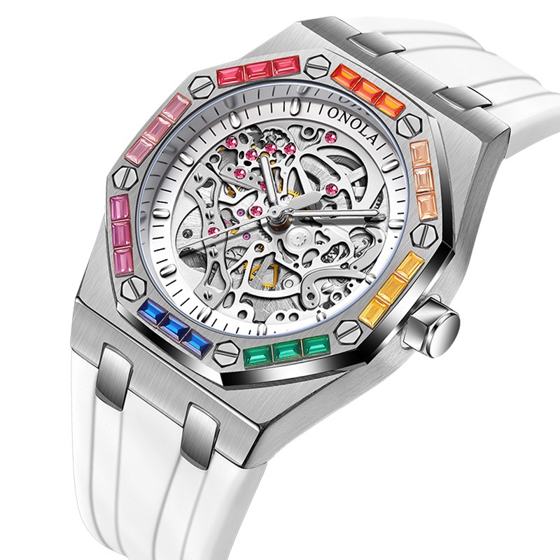 【現貨】ONOLA 3834D 時尚 休閒（2023新款）彩虹鑽 全自動 機械手錶 防水 男士 手錶