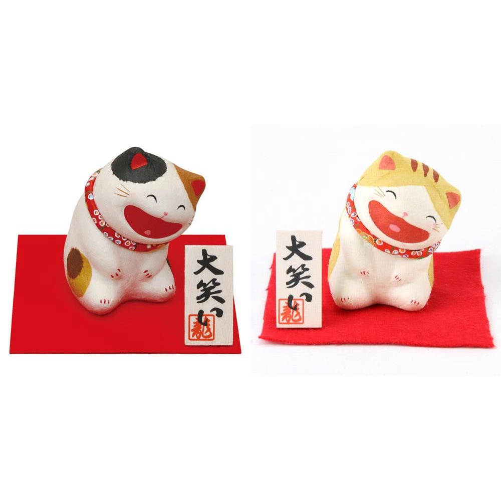 ☆小比愛日本☆現貨 日本製 大笑貓 大笑 和紙 附貓座 開運 招福 貓 貓咪 禮物 擺飾 招財貓 紀念品 吉祥物 三毛貓