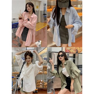 DayDay少女｜夏季慵懶~韓國多色時髦基本款素色寬鬆休閒減齡防曬襯衫 薄外套 空調外套 女生上衣