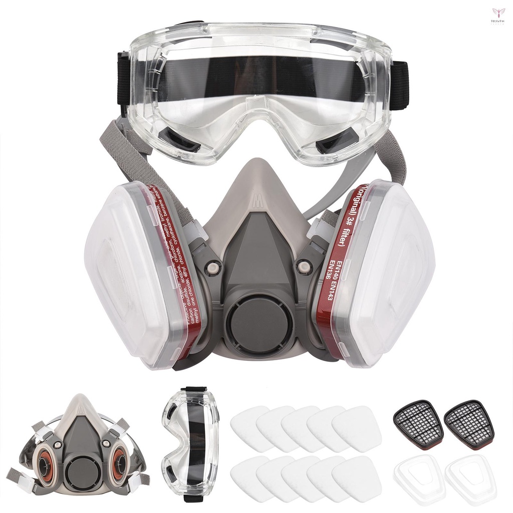 可重複使用口罩半面罩6200氣體呼吸保護口罩，帶安全護目鏡，用於油漆有機蒸汽焊接拋光木工和其他工作保護