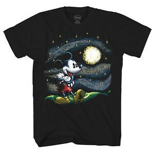 迪士尼 T 恤印花米老鼠星夜黑色上衣