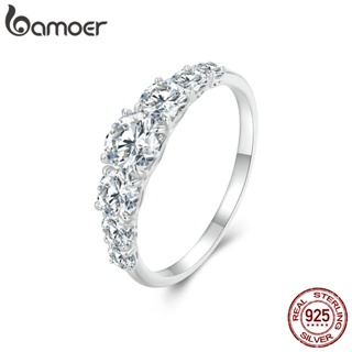 Bamoer 100% 鑽石儀器 Teste 925 純銀 0.5ct/0.3ct/0.1ct 閃亮莫桑石戒指古典風格女