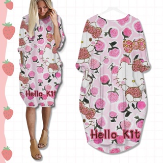 Hello Kitty 襯衫時尚卡通百褶洋裝連衣裙