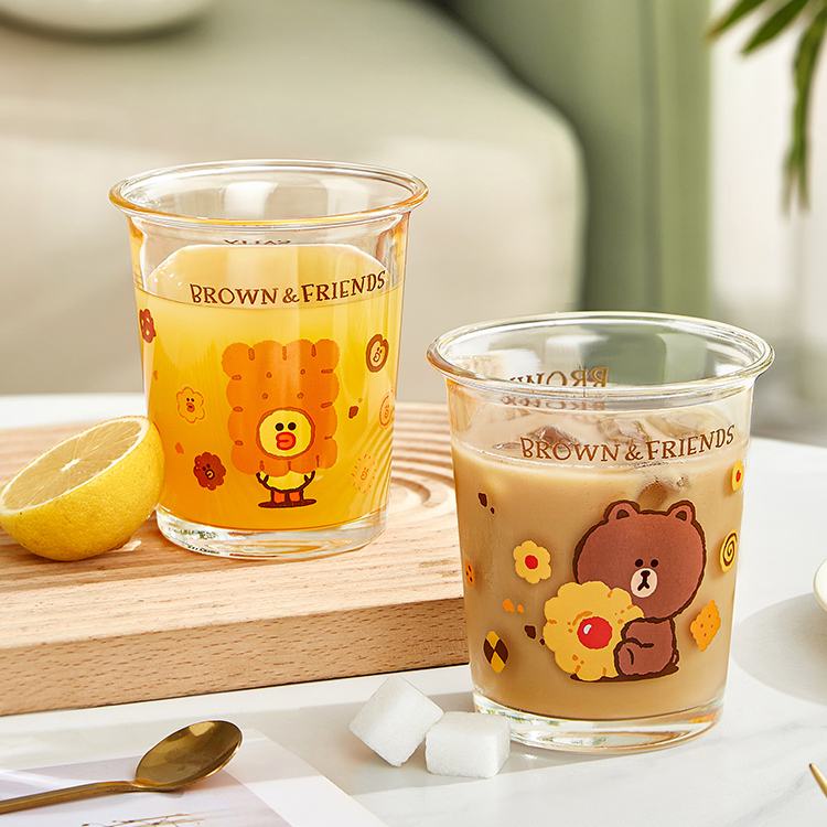現貨【LINE FRIENDS】 透明玻璃杯 飲料杯 布朗熊大 莎莉 ins韓式 咖啡 牛奶 喝水杯 新款 杯子 奶茶杯