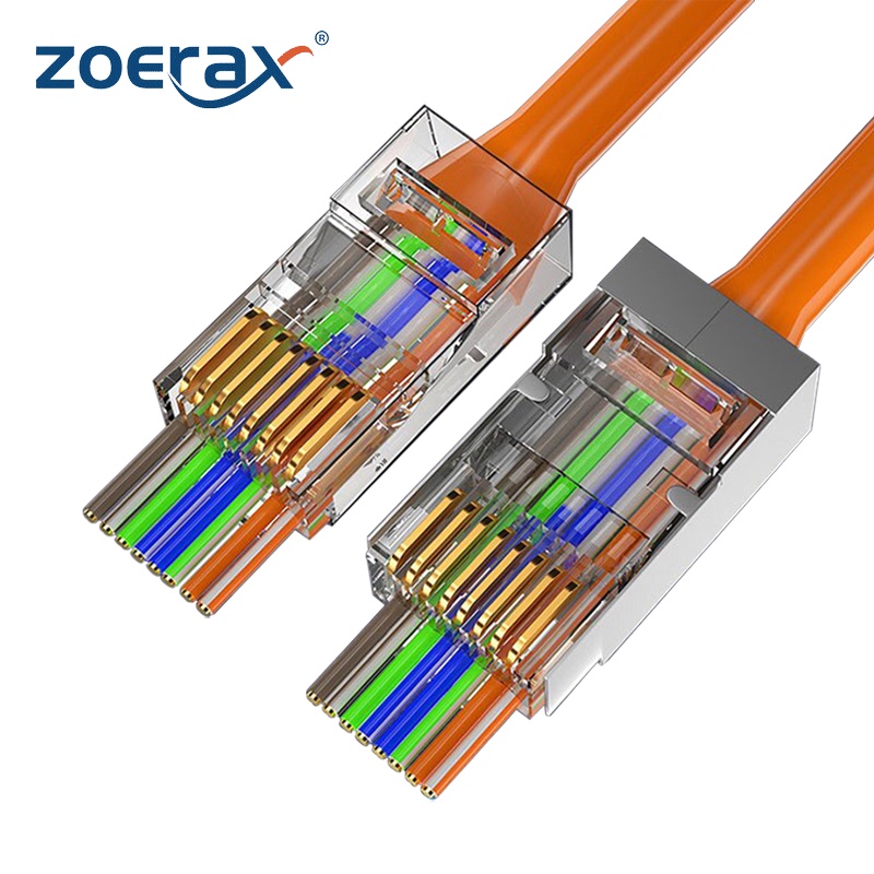 Zoerax 直通 RJ45 連接器,Cat6 Cat6a 30u 鍍金屏蔽模塊化插頭 1.1mm/1.2mm 孔,用於