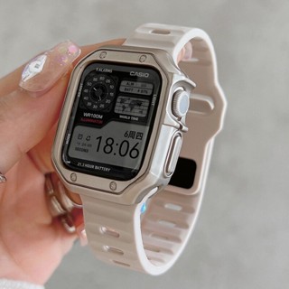 保護殼+矽膠錶帶錶帶適用於 Apple Watch 45mm 44mm 41mm 40mm 49mm 38mm 42mm