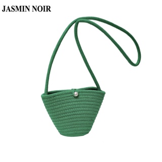 Jasmin NOIR 草編女士斜挎包休閒珍珠斜挎包小水桶夏季沙灘