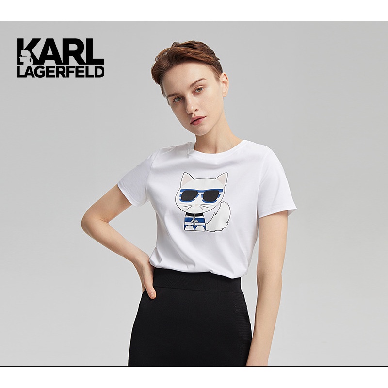 Karl LAGERFELD 全新白色印花棉質短袖 T 恤 LAFAYETTE LAFAYETTE
