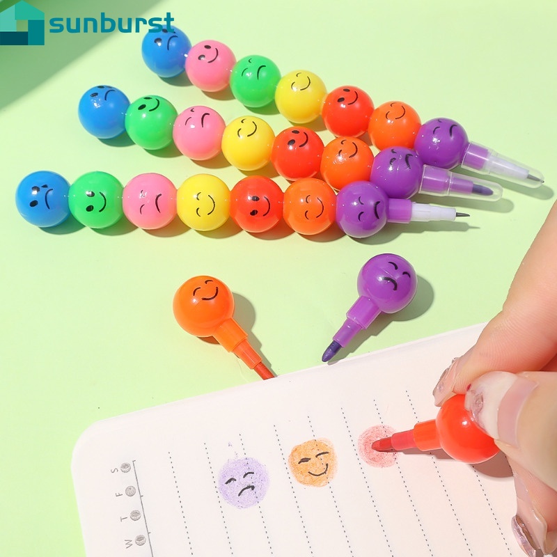 學生便攜免磨刀鉛筆/7色可拆卸彩色蠟筆/可愛卡通繪畫塗鴉筆/創意笑臉番茄棒兒童鉛筆
