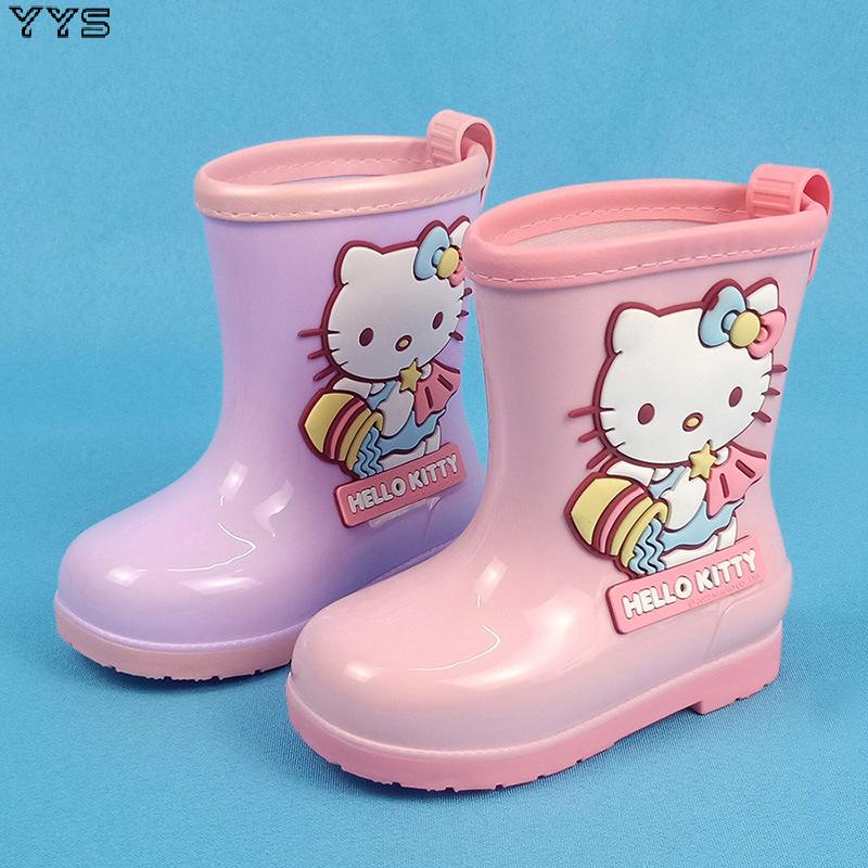 女童雨鞋 女學生卡通hello Kitty時尚雨靴 小女孩軟底防滑中筒防水靴