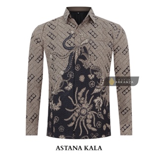 Kemeja Original Batik 襯衫與 ASTANA 圖案 KALA 男士蠟染襯衫修身全青金石長袖長袖