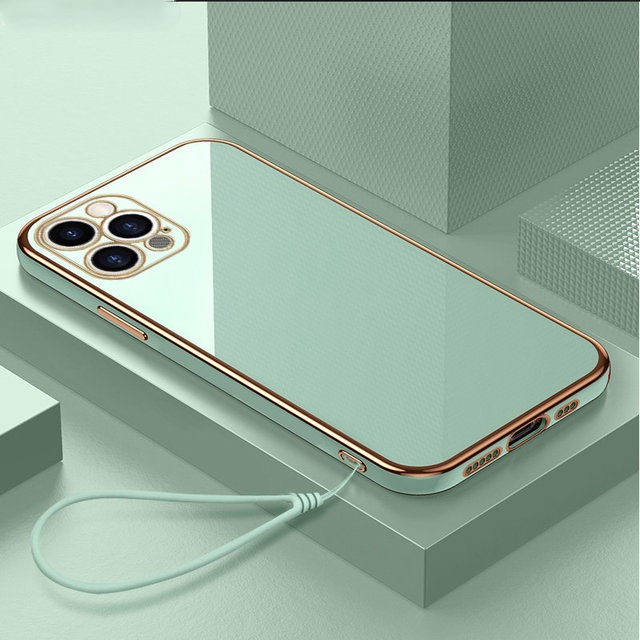 豪華掛繩方形電鍍矽膠保護殼適用於 IPhone 13 12 MINI 糖果色軟保險槓保護殼保護套適用於 Apple 11
