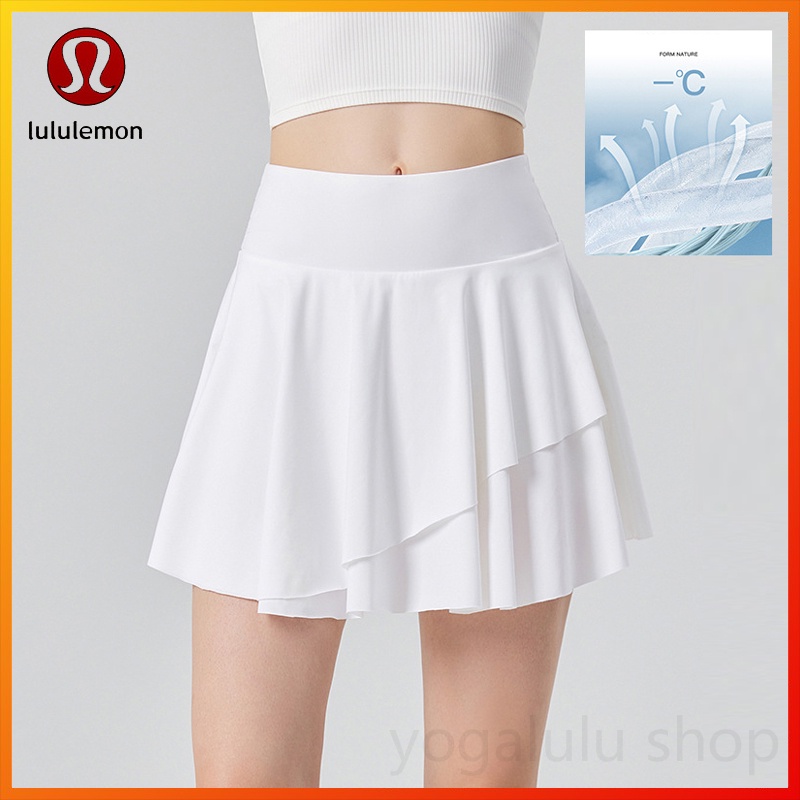 Lululemon 新款瑜伽運動冰感面料兩件套跑步短褲高腰網球裙 YQ220