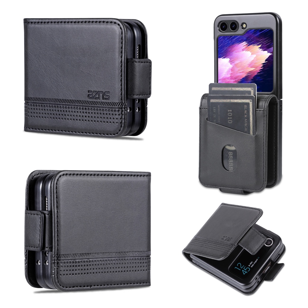 商務磁吸牛紋保護套適用於三星Z FLIP5上下摺疊屏手機殼Samsung Z Flip 5 Z5插卡皮套