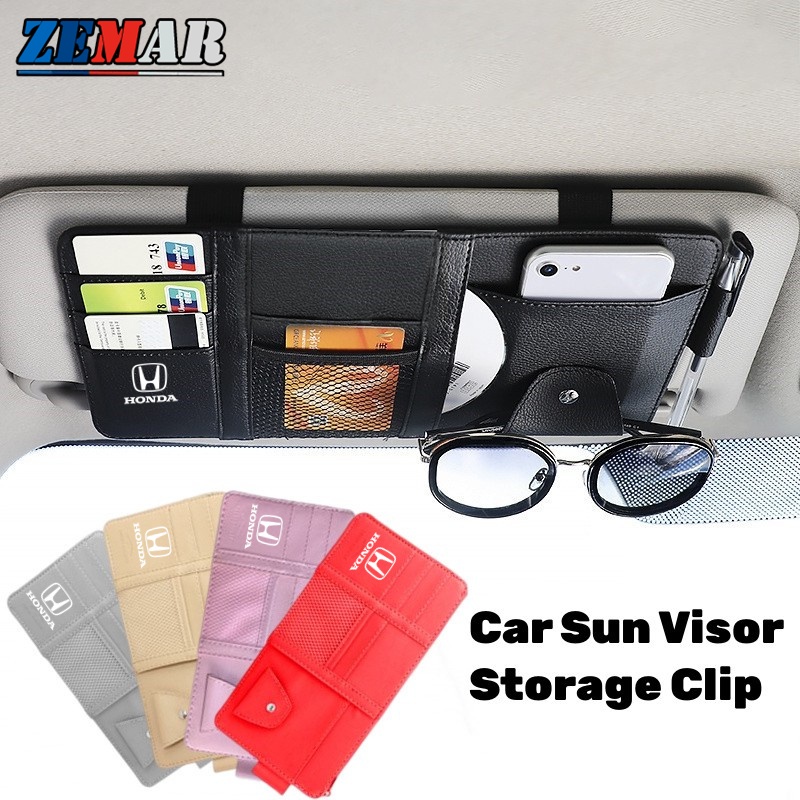 HONDA 本田汽車遮陽板儲物袋帶拉鍊遮陽袋多功能 PU 門板適用於本田 Brio City Civic CRV HRV