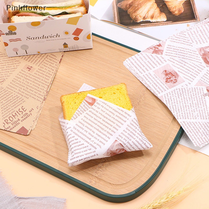 Pinkflower 100 件烘焙包裝食品包防油紙袋三明治甜甜圈麵包包裝紙漢堡紙袋廚房配件烘焙 EN