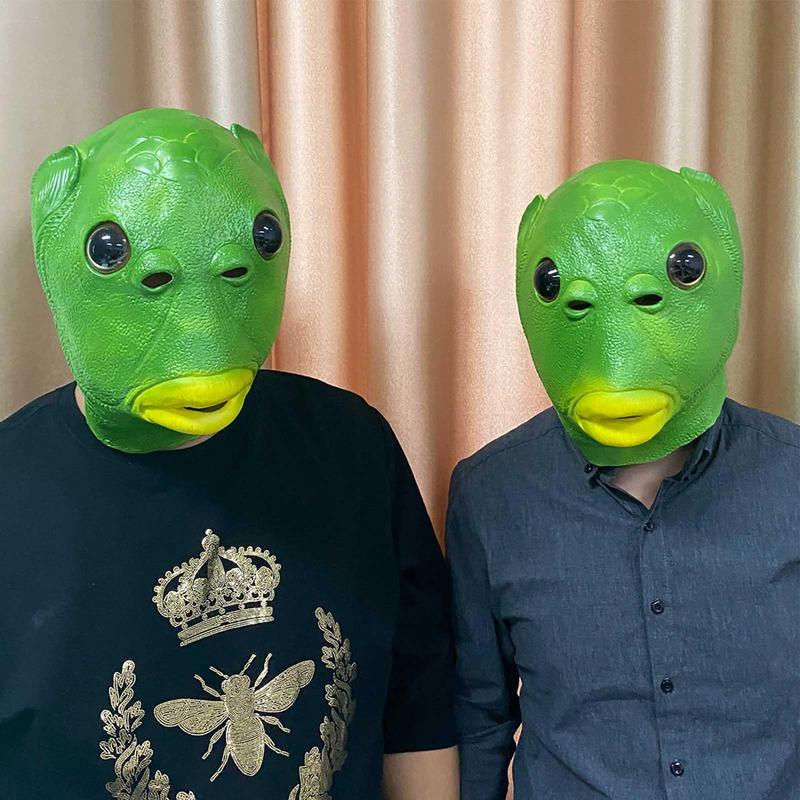 全新綠色搞笑魚麵具動畫萬聖節恐怖角色扮演外星人面具乳膠派對頭飾綠色魚怪物面具