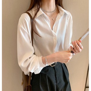 Miguo 韓版通勤白襯衣女 春秋款 設計感小眾上衣輕熟長袖百搭打底疊穿襯衫 外套 OL上衣 960