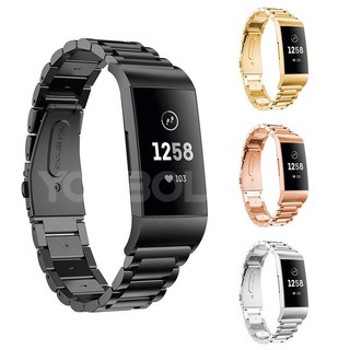 Fitbit charge3智能手環表帶charge3三珠不銹鋼表帶商務表帶charge 3金屬替換腕金屬防汗不銹鋼表帶
