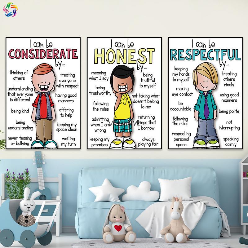 英語教室雙語國際學校佈置學生Character性格特徵品德教育牆貼畫