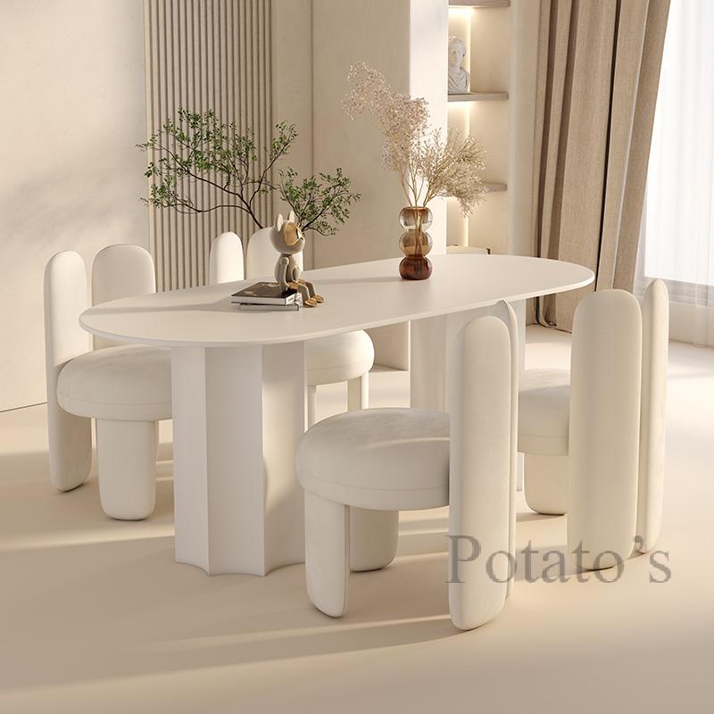 餐桌 吧台 咖啡桌 橢圓形岩石板 餐桌 奶油色 新款設計師款創意家用餐廳吃飯 洽談桌椅子