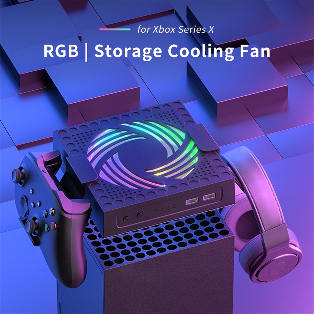 適用於 Xbox Series X 主機控制台RGB 彩色散熱風扇帶 USB 充電端口可調節速散熱風扇