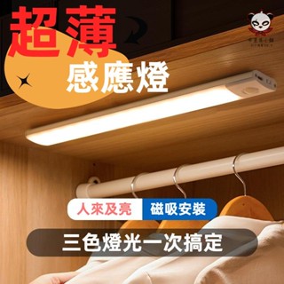 【臺灣當日出貨】三色調光 超薄感應燈 LED感應燈 LED燈條 廚房燈 人體感應燈 感應燈條 磁吸燈條 櫥櫃燈條 小夜燈