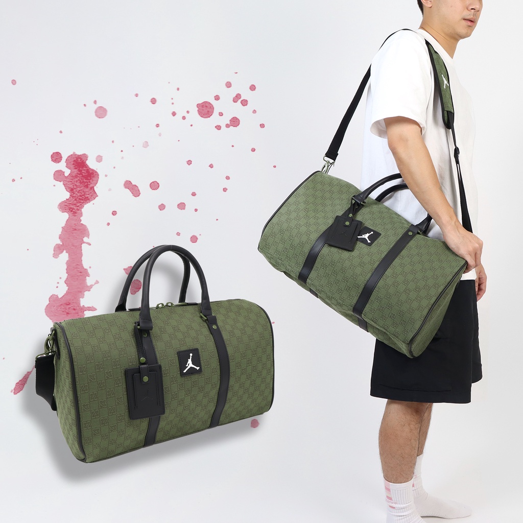 Nike 包包 Jordan 綠 行李袋 健身包 旅行包 緹花 手提 肩背 滿版【ACS】JD2333012AD-001