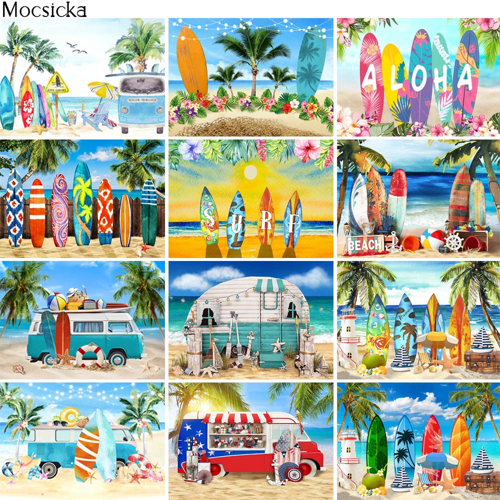 熱帶衝浪派對背景沙灘沙灘衝浪板夏威夷小孩生日裝飾背景影樓攝影道具