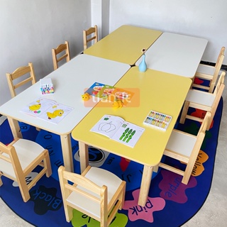【可開發票】幼兒園實木長方桌兒童彩色遊戲桌六人課桌椅早教培訓繪畫學習桌子兒童桌 書桌 學習桌