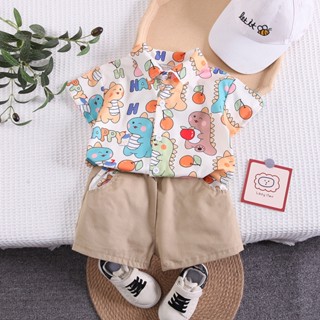 時尚男嬰套裝夏季休閒服裝套裝上衣短褲 2 件套嬰兒服裝套裝嬰兒套裝兒童衣服